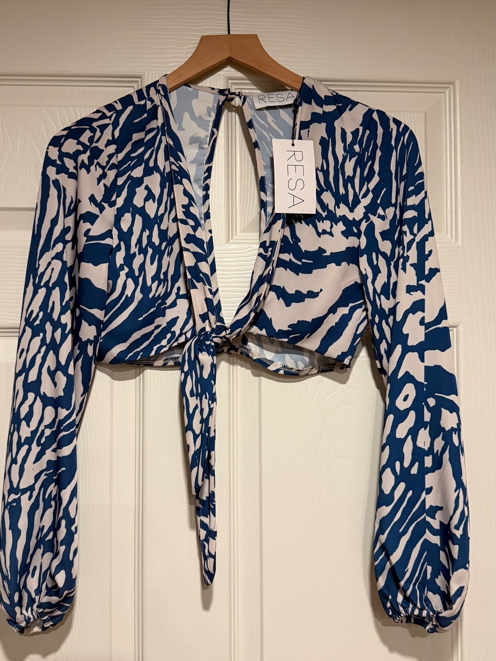 RESA Navy & White Tie-Front Cropped Blouse